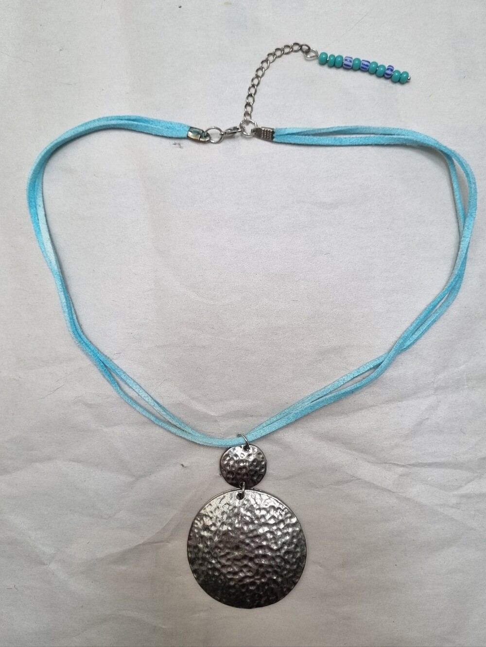 SLS Creation | Blue Cord Silver Disc Pendant Necklace